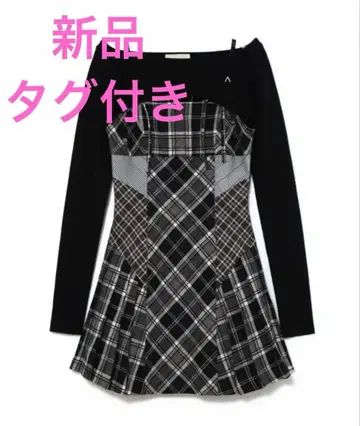 andmary Nadia 체크 플리츠 미니 드레스 블랙