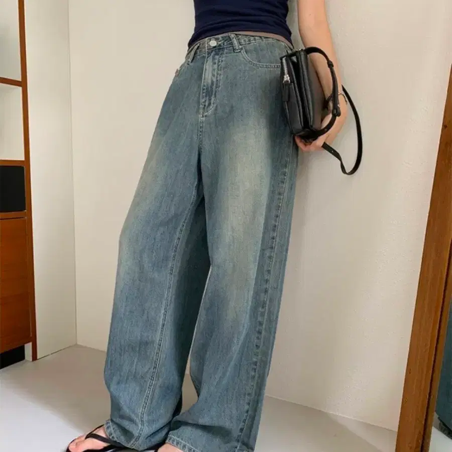 에드모어 MADE mje948 콜드 버튼 와이드 롱 데님팬츠 애쉬블루 숏 M 여름 썸머 빈티지 워싱 청바지