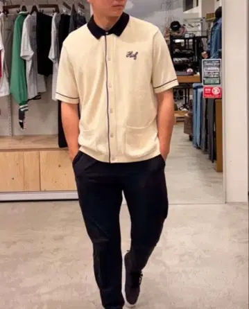 HUF 피케 셔츠 L 크림색