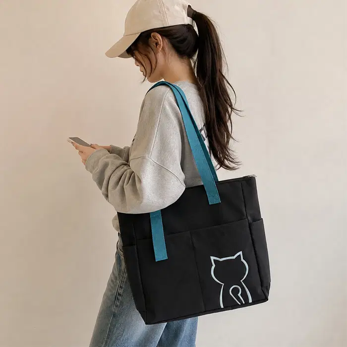 고양이 자수 에코백 여성 데일리 토트백 캔버스 숄더백 수납가방