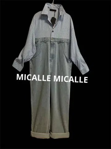 MICALLE MICALLE 스트라이프 셔츠 데님 도킹 올인원