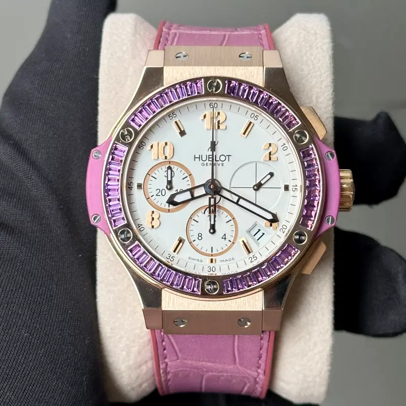 위블로 빅뱅 크로노그래프 투티 프루티 41mm 로즈골드 금통 퍼플 바게트