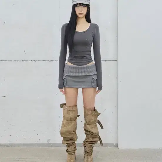 41pray / Folded Knit Skirt Shorts / Charcoal