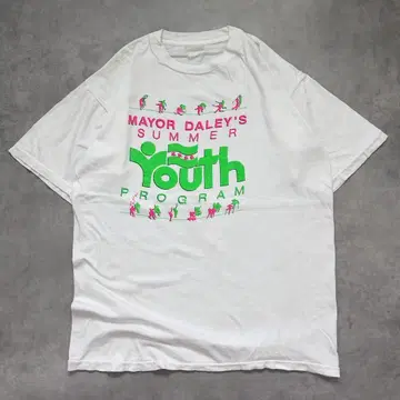 프린트 T셔츠 네온 컬러 구제 의류 90s 싱글 XL 화이트 20824