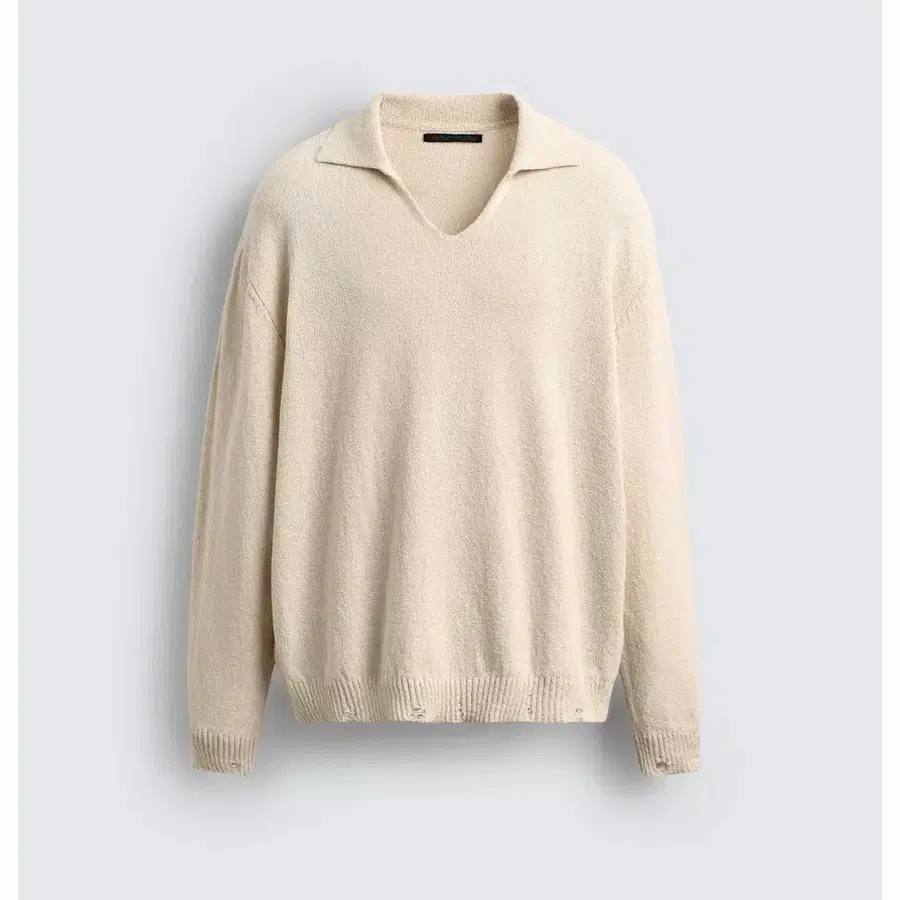 [L-XL] ZARA 디스트로이드 폴로 니트 / 아이보리