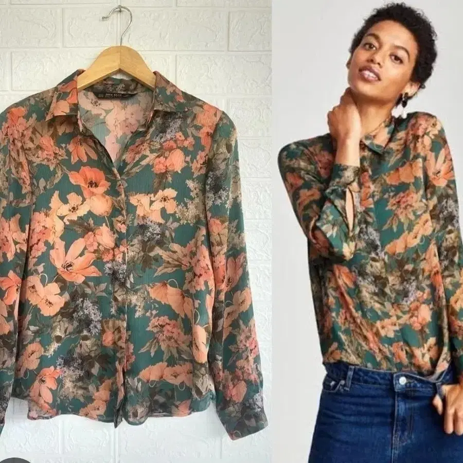 ZARA 자라 플라워 패턴 블라우스 S