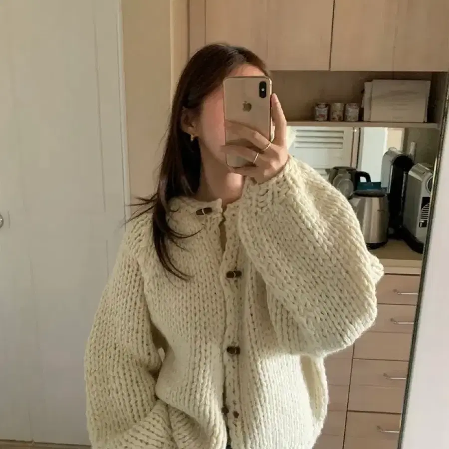 로떼 손뜨개 떡볶이 울 핸드메이드 가디건