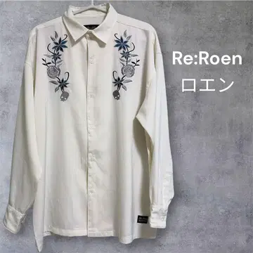 Re:Roen 장미 스컬 럭셔리 자수 로엔 긴팔 셔츠 화이트