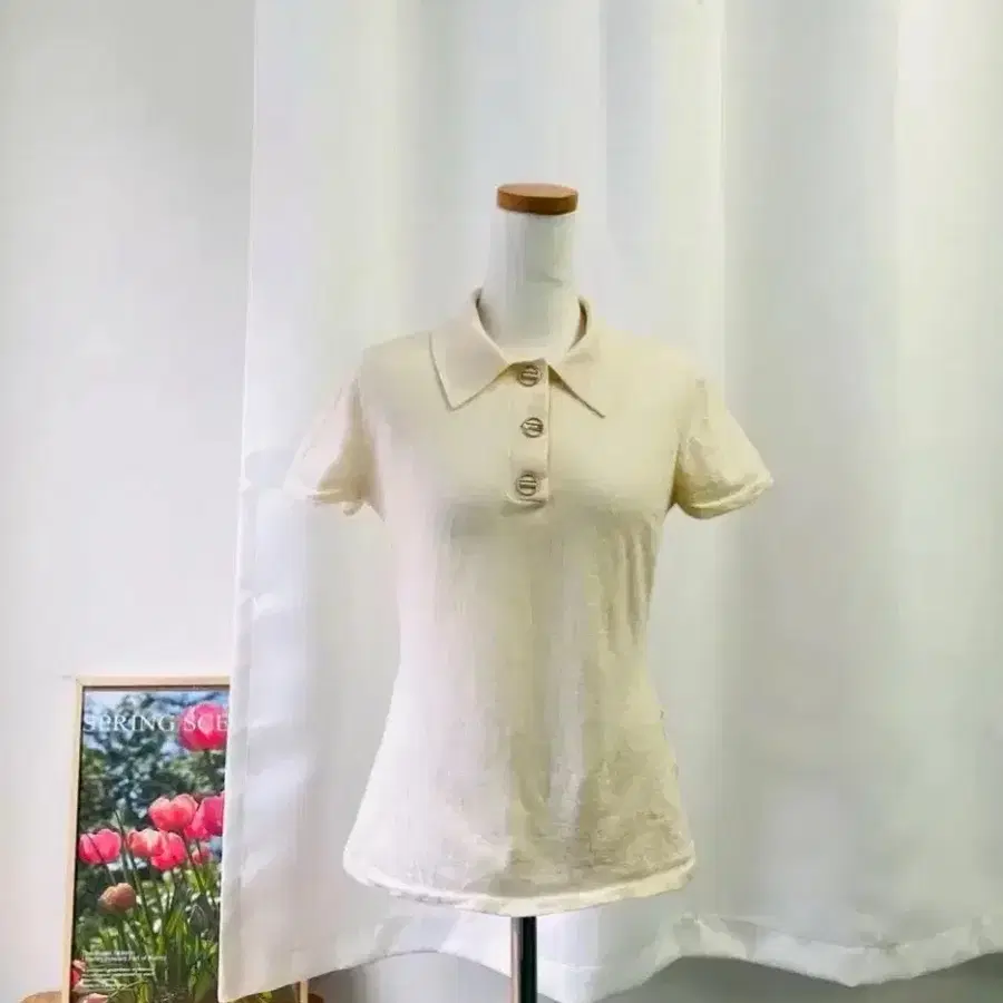 아크네 스튜디오 슬림핏 카라 반팔 울니트 XS 375-2.