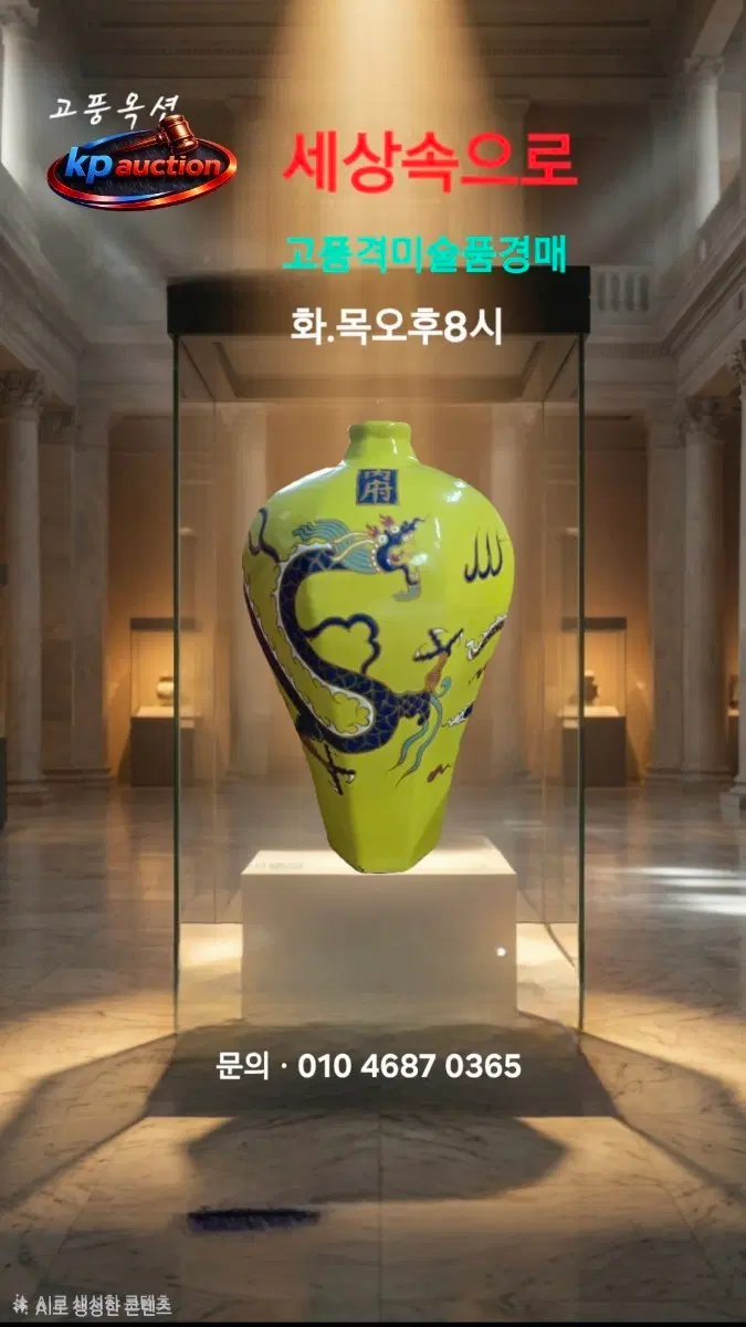 명품도자기/황지분채 양각문팔능매병