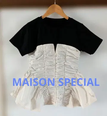 MAISON SPECIAL 바이컬러 개더 페플럼 상의