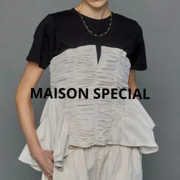 MAISON SPECIAL 바이컬러 개더 페플럼 상의