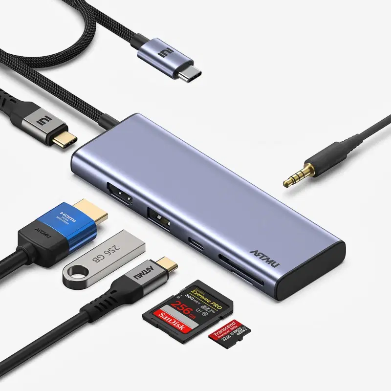 고급 USB-C 멀티포트 허브, 7-in-1(HDMI, SD카드, micro SD카드, 이어폰포트, PD포트)