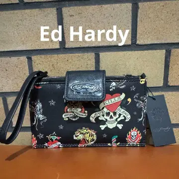 Ed Hardy 장지갑 파우치 타투 패턴 블랙 미국 구매 새상품