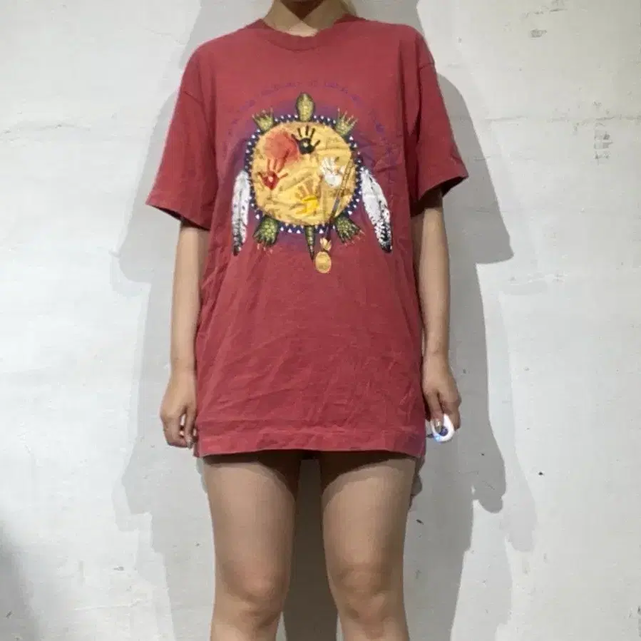 90s 미국 빈티지 라코타 디자인 인디언 터틀 그래픽 티셔츠 M
