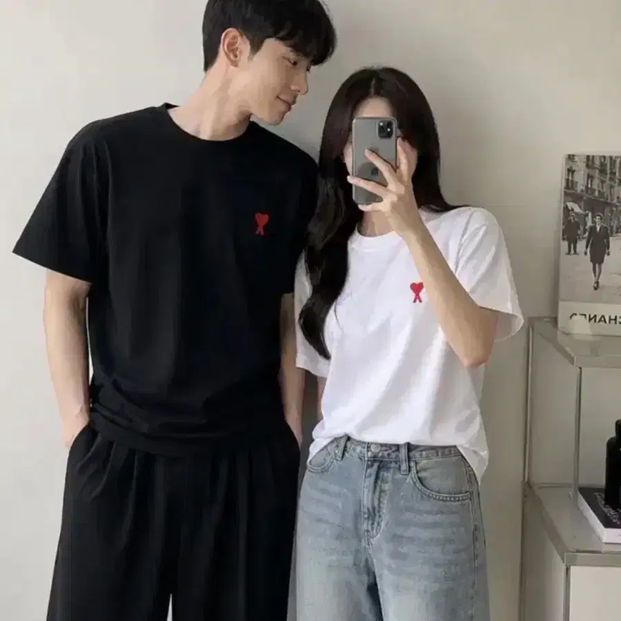 아미 반팔티셔츠 화이트 네이비 xl