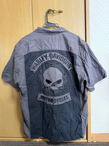 Harley-Davidson 반팔 워크 셔츠 스컬 자수 할리 셔츠
