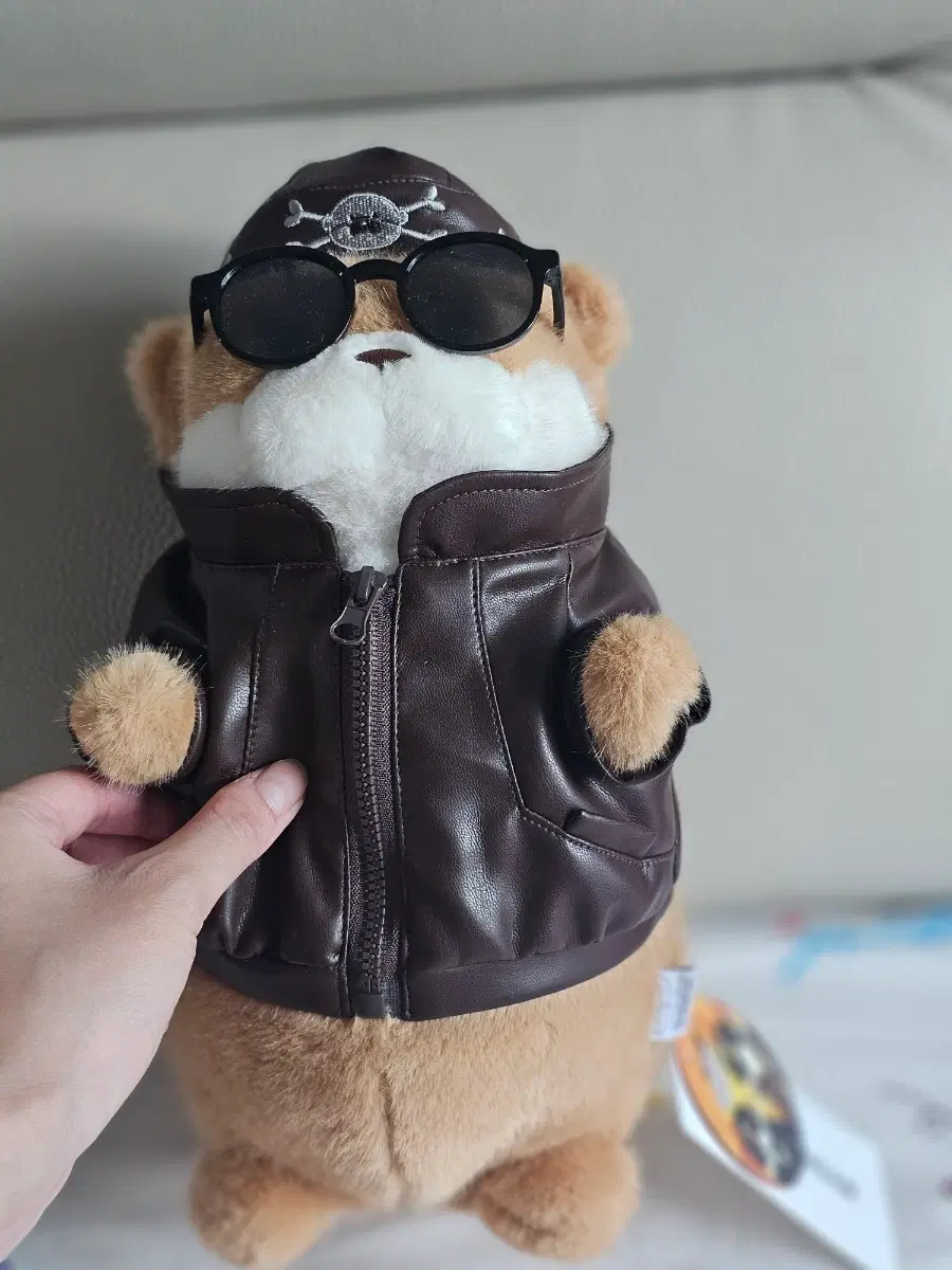 우소우소짱 인형 가죽자켓 선글라스