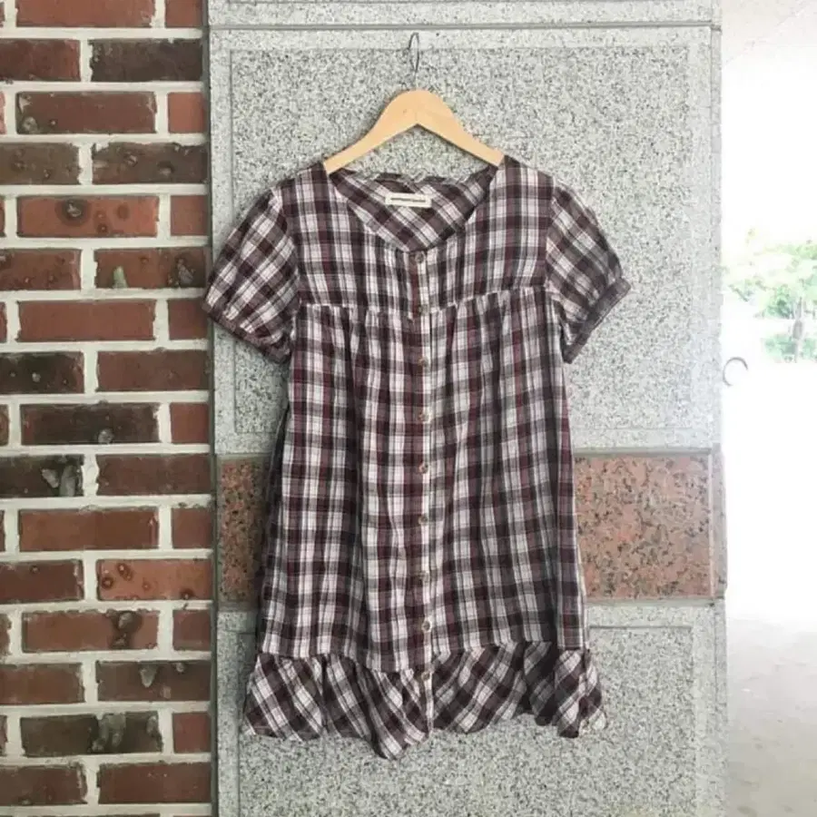 빈티지 체크 블라우스