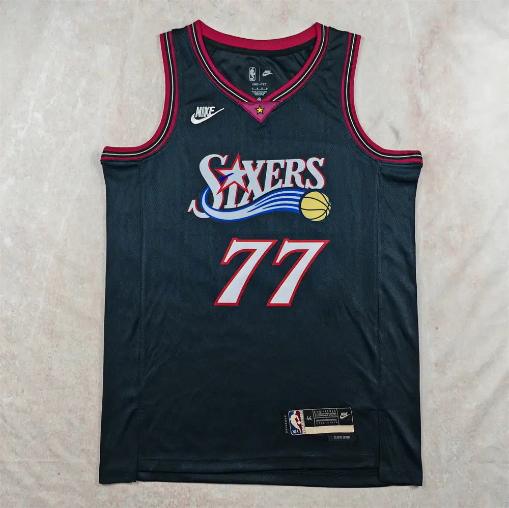 NBA 필라델피아 76ers 엣지컴브 77번 클래식 레트로 에디션 농구 유니폼 남성 조끼 팬 저지 블랙