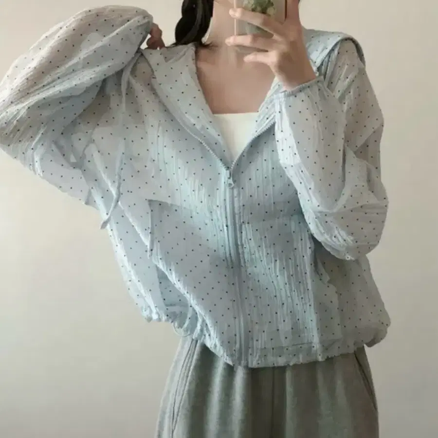 도트 프릴 후드 점퍼 여름 바람막이