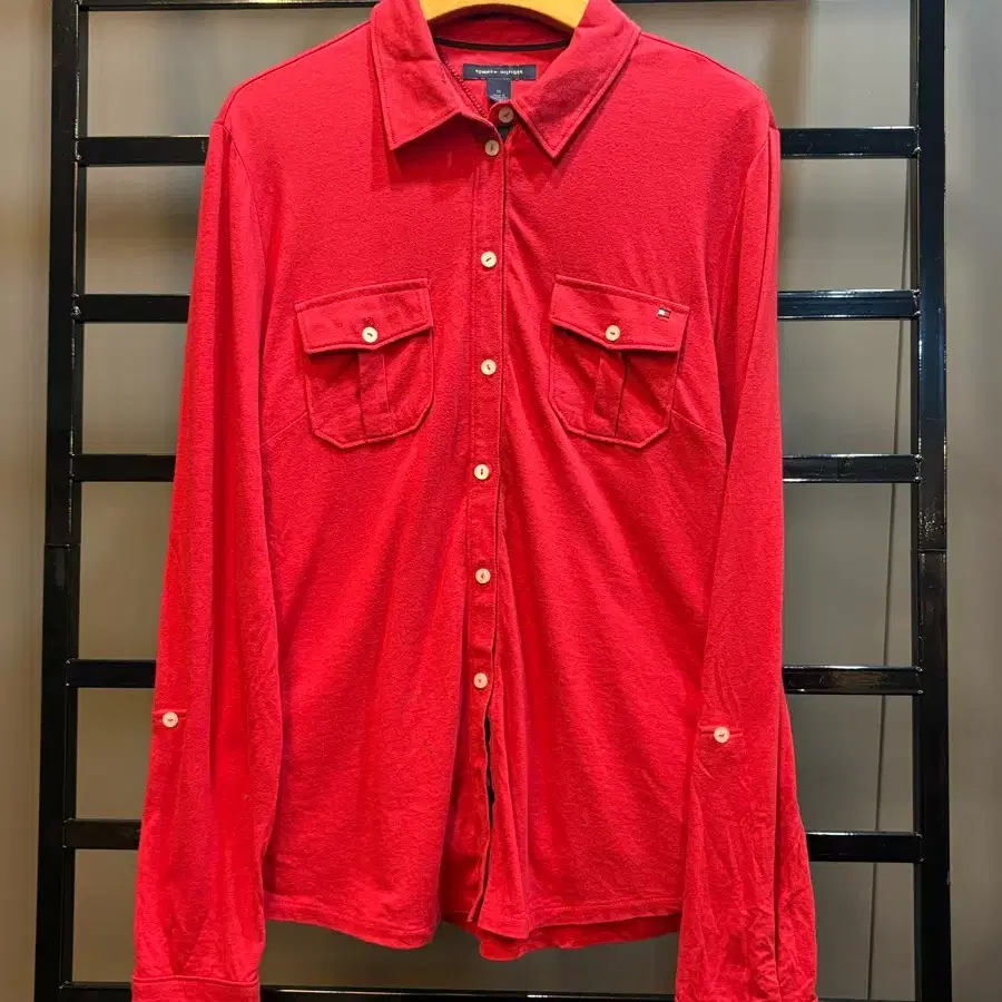 [M] TOMMY HILFIGER 타미힐피거 코튼 모달 니트 긴팔 셔츠 레드 여성 2.9