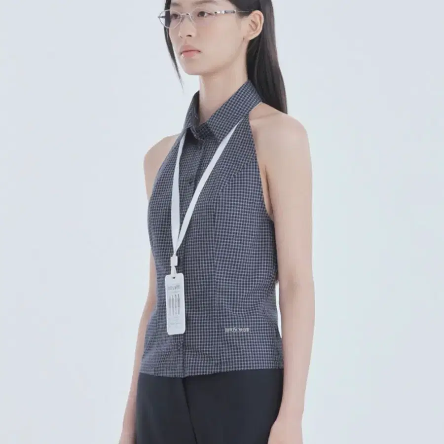 마우솔레움 Two-Way Collar Halter Shirt - Navy