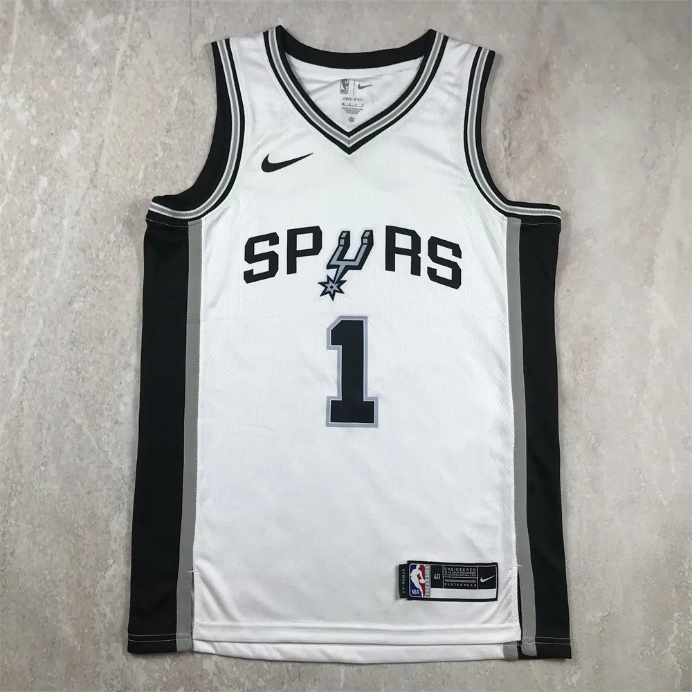 NBA 샌안토니오 스퍼스 웸반야마 1번 홈 에디션 농구 유니폼 남성 조끼 팬 저지 화이트