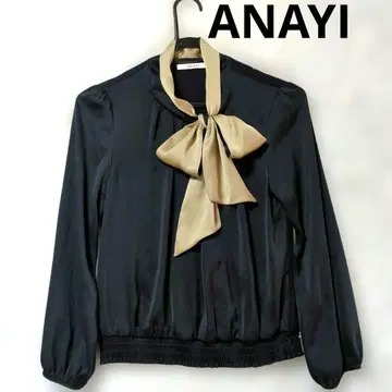 [ ANAYI ] 바이컬러 보타이 블라우스 긴팔 네이비 x 베이지