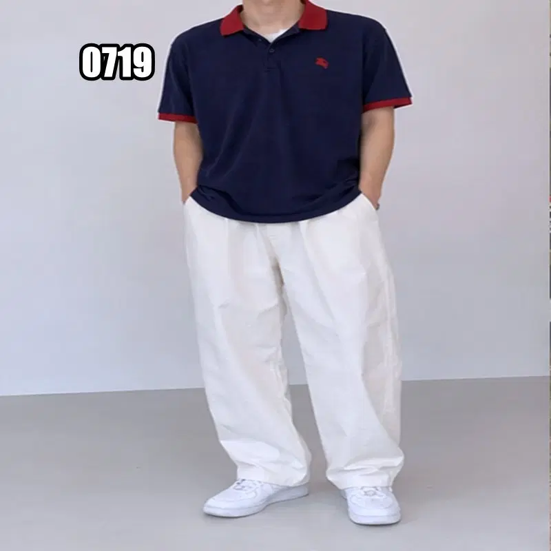 3XL 버버리 기마상 배색 반팔 카라티