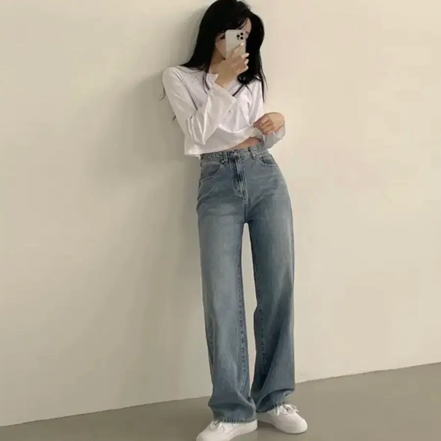 와이드 데님 청바지