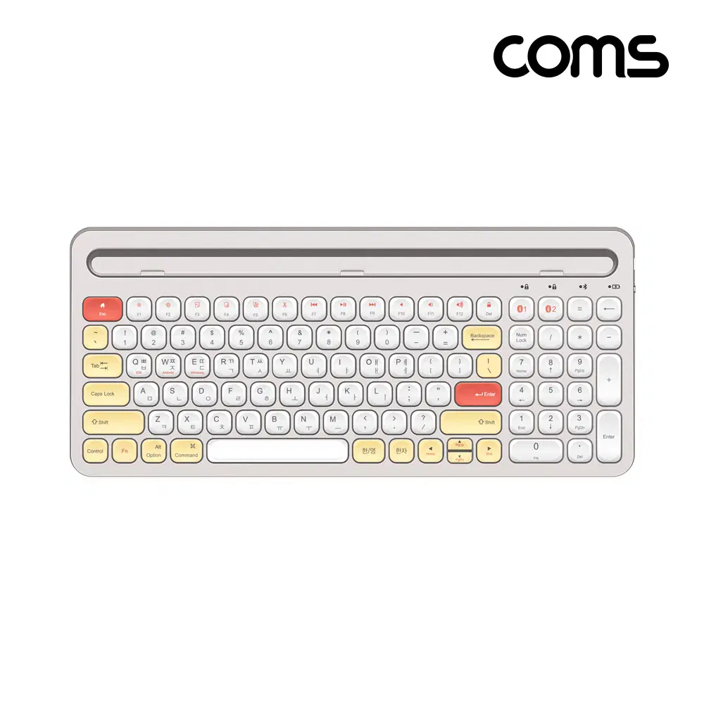 딜러가격(신상품)[AB406] Coms 크래들 무선 블루투스 5.0 키보드 스마트폰 태블릿PC 거치 화이트