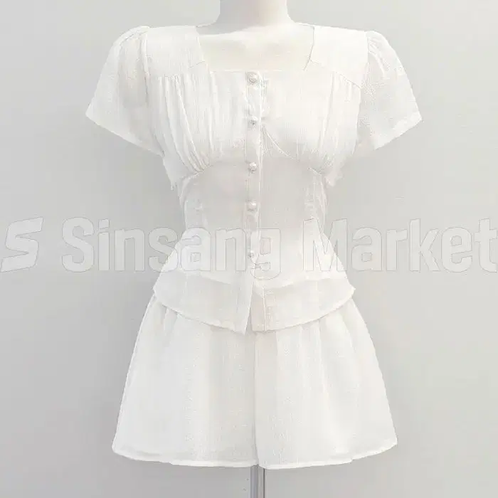 [빠른발송] 버튼 포인트 블라우스 반바지셋트 여름셋업 SET 8309