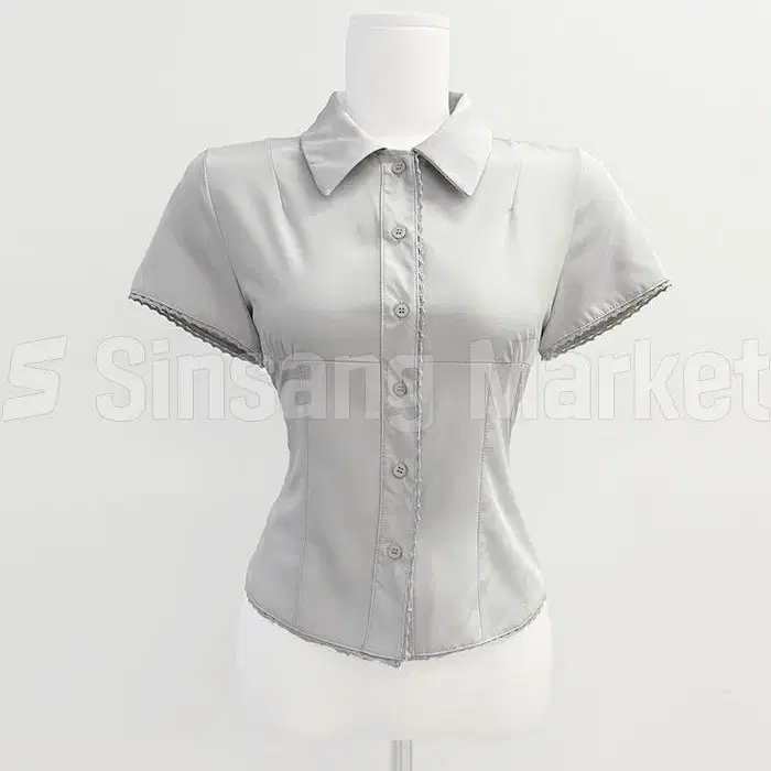 [빠른발송] 카라 슬림 반팔 블라우스 SH 8734
