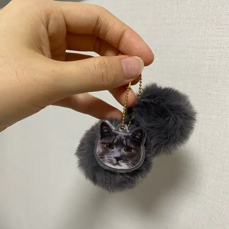 고양이 퍼 키링 그레이