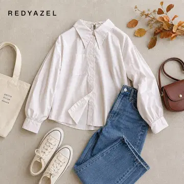 @ [ M ] REDYAZEL 백리본 볼륨 슬리브 블라우스