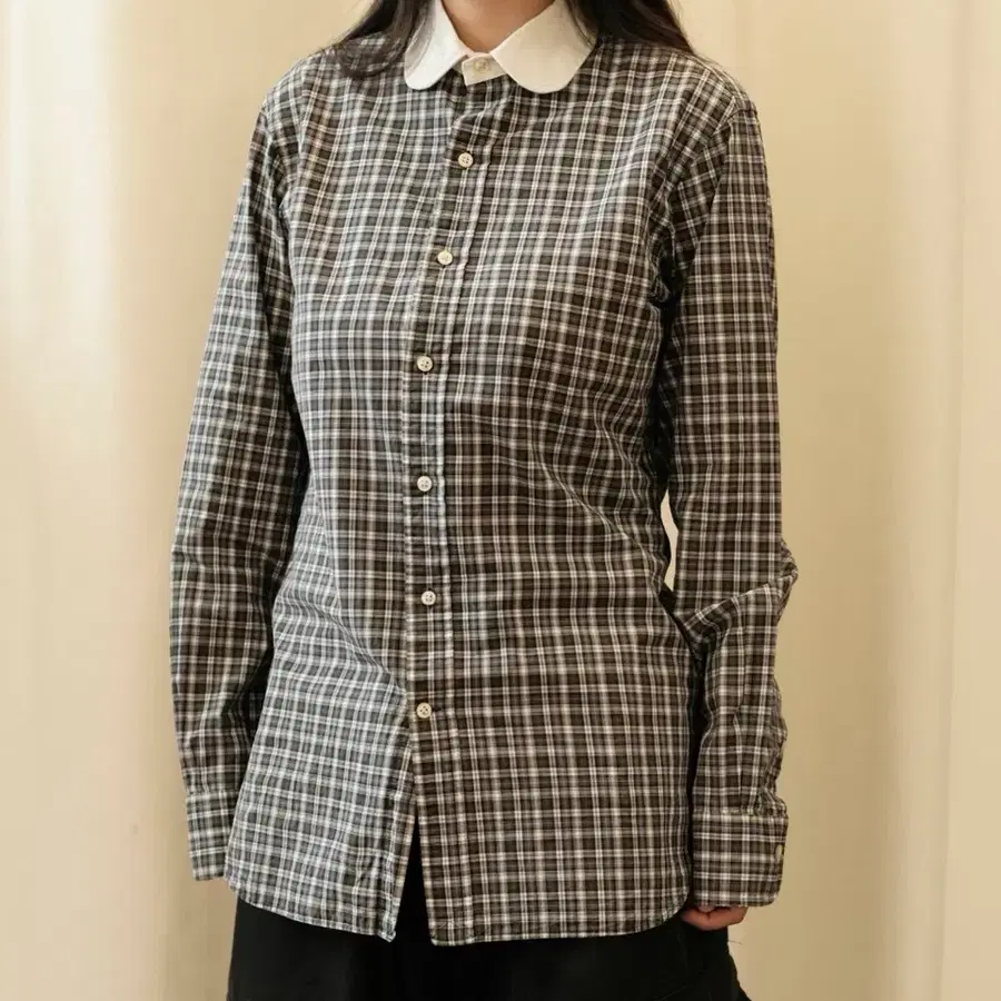 폴로 라운드카라 슬림핏 체크셔츠