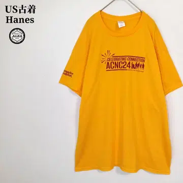 ACNC24 미국 구제 의류 티셔츠 USA 직수입 양면 프린트 주황 오렌지 XL