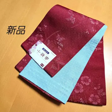 새상품 코부쿠로 오비 리버서블 꽃무늬 빨간색 스카이블루 라메 양면 프리미엄