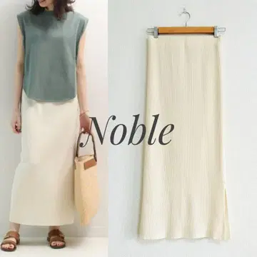 새상품급 Noble 토탄 골지 타이트 스커트 허리밴딩 아이보리 38
