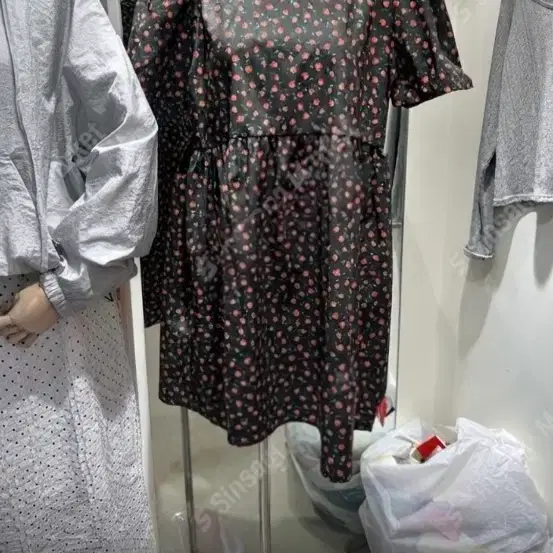 프린트 퍼프소매 미니 원피스 빅사이즈