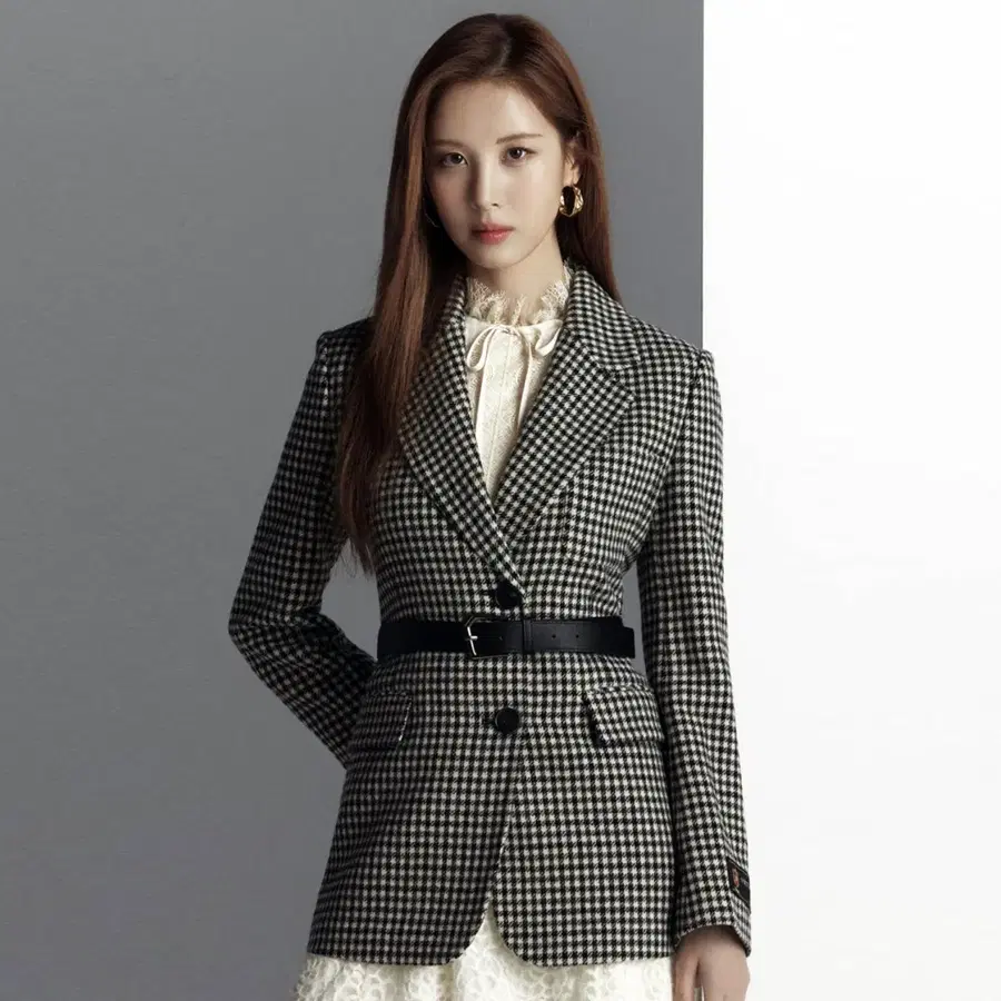 잇미샤(it michaa) 벨티드 체크 투버튼 울자켓 44 새상품