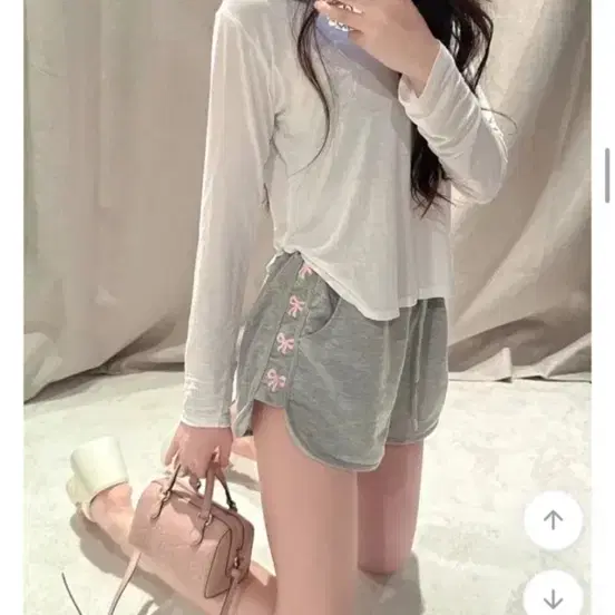 사이드 리본 트레이닝 숏팬츠 그레이, 핑크 (새거)