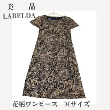 [새상품급] LABELDA 꽃무늬 반팔 원피스 M 브라운 x 블랙 안감 있음