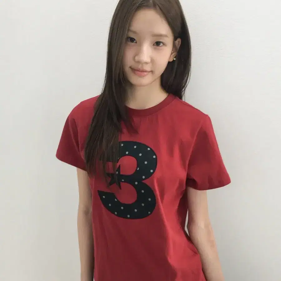 바우프 3 logo 도트 슬림핏 티셔츠 [레드]