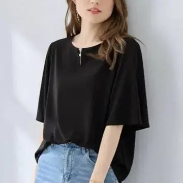 [ 4L 사이즈 ] 펄 디자인 5부 소매 셔츠 블라우스 블랙