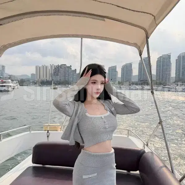 [빠른발송] 나나배색세트 나시 가디건 스커트