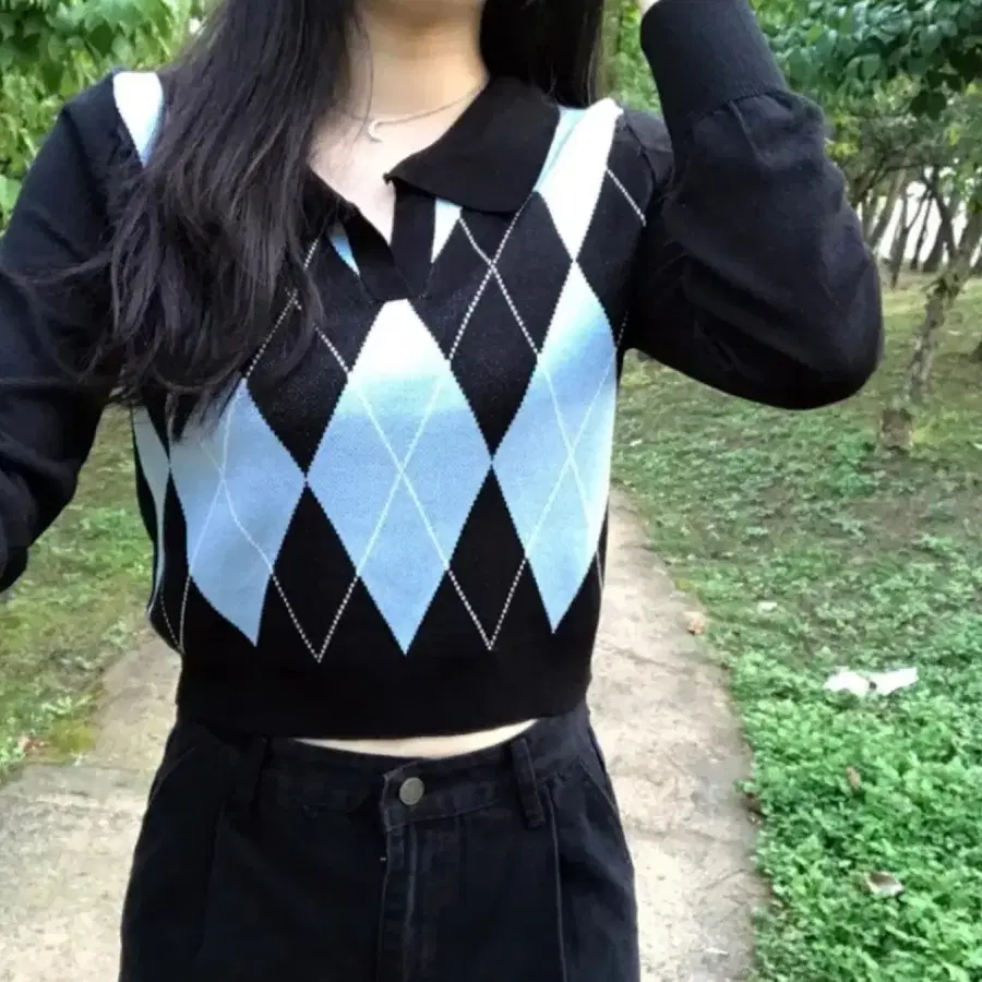 에이블리 아가일 크롭 니트