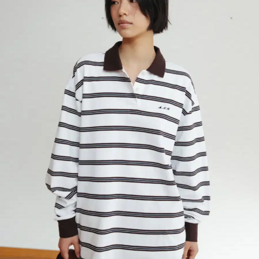 모노하 스트라이프 코튼 피케티 Striped cotton polo shirt
