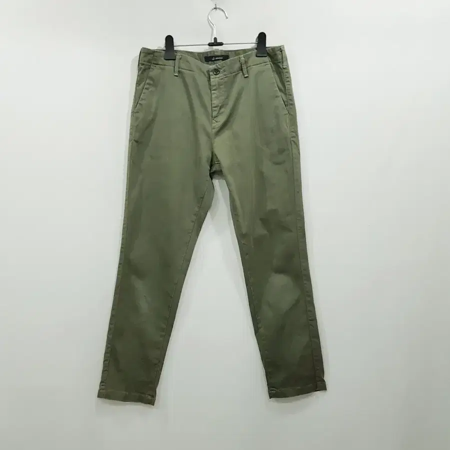 R1015 존불 카키색 스판 슬림일자 코튼 면 바지 여M